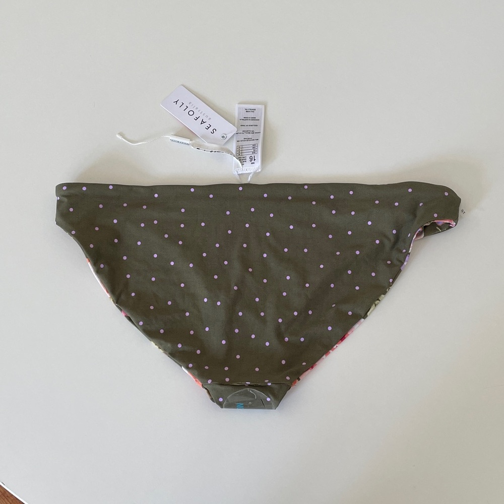 Seafolly Bikini Bottom Reversible Hipster Floral Swim Bottoms Cottage Green - Picture 2 of 10